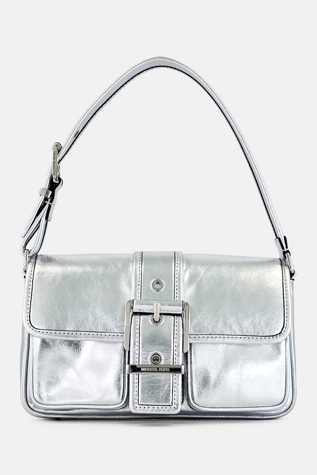 Women Brand Logo Shoulder Bag, Silver