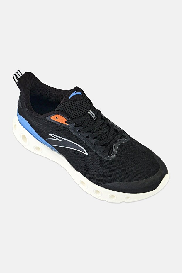 Men Brand Logo Lace Up Running Shoes, Black
