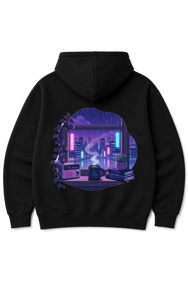 Tokyo Midnight Lo-Fi Rainy City Japanese Aesthetic Graphic Hoodie