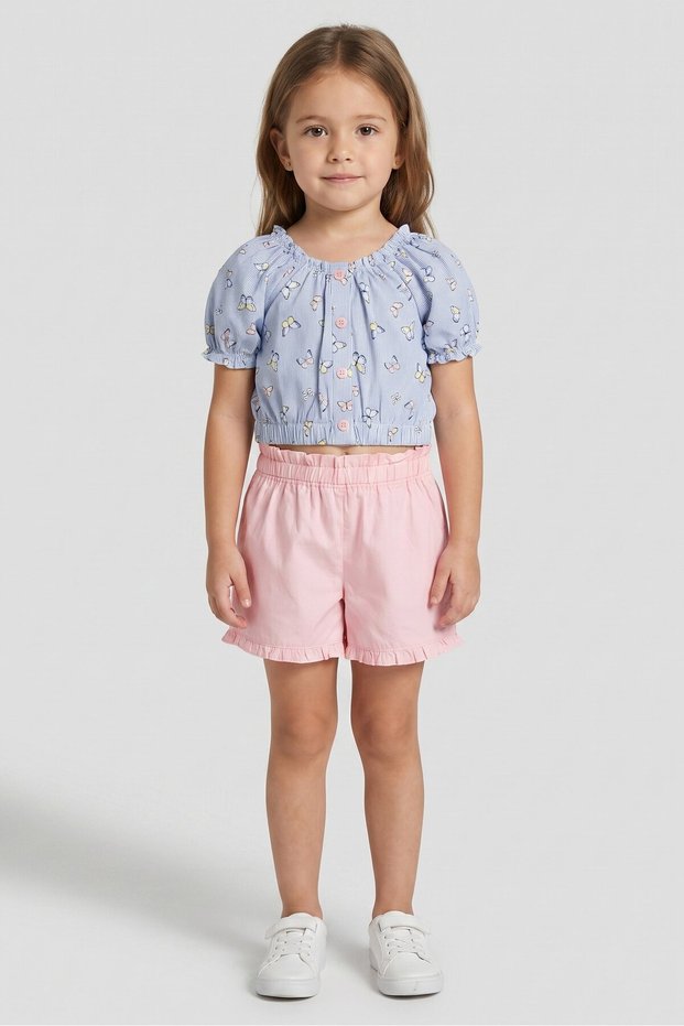 Kids Girl 2 Pieces Graphic Print Top And Shorts Set, Multicolor