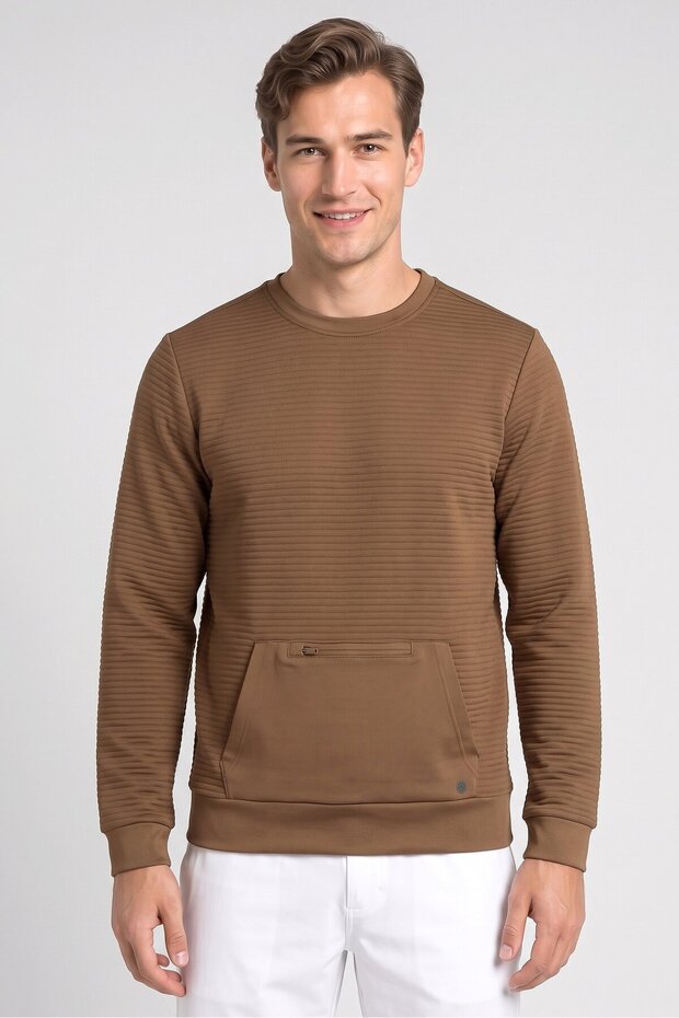 Men Sportswear Fit Long Sleeve Outdoor Sweatshirt, Brown