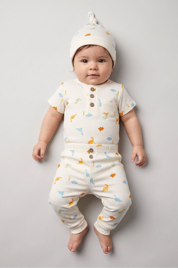 Toddlers Girl 3pcs Graphic Print Bodysuit, Pants And Hat Set, Cream