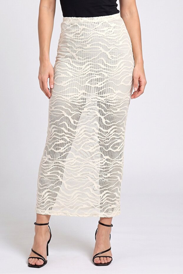 Women Textured Maxi Skirt, Cream