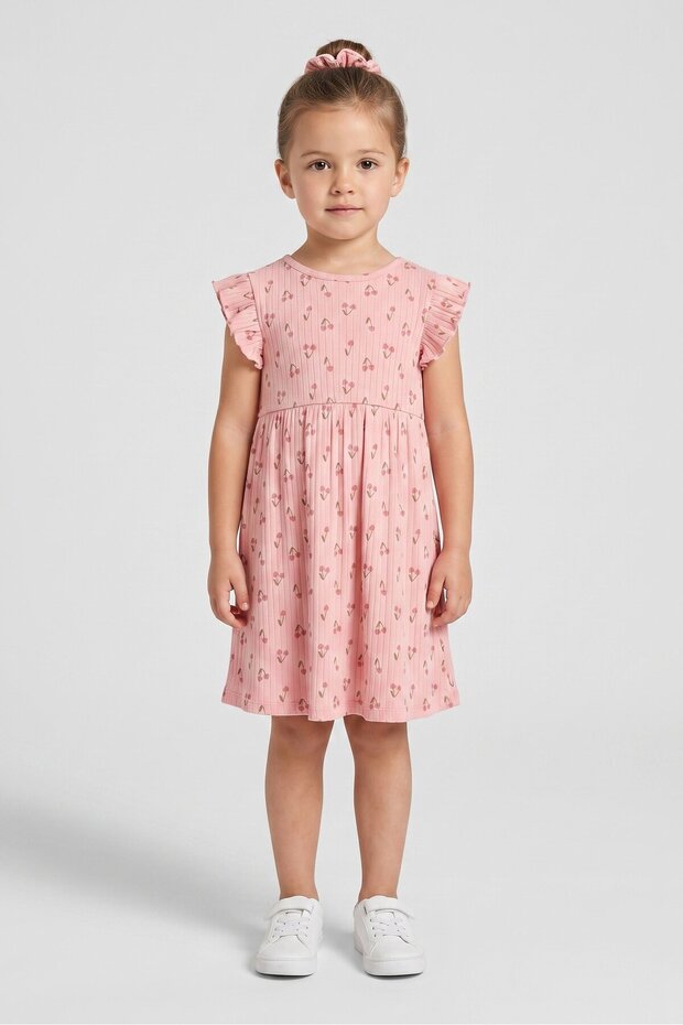 Kids Girl 2 Pcs Floral Print Dress With Scrunchie, Pink