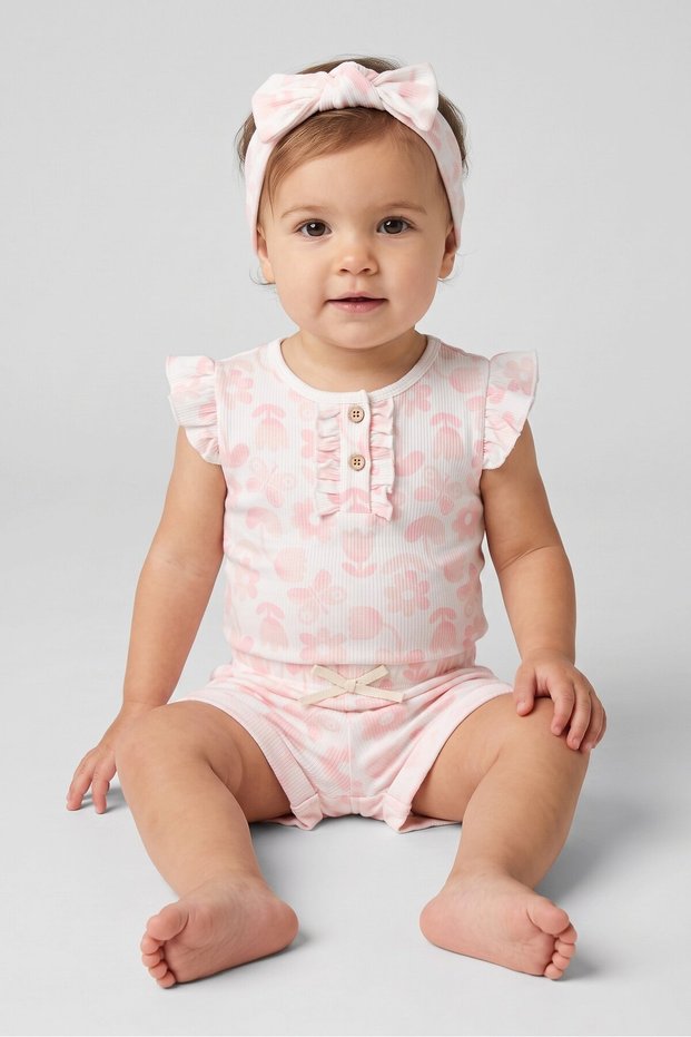 Toddlers Girl 3 Pcs Floral Print Bodysuit And Short Set, Multicolor