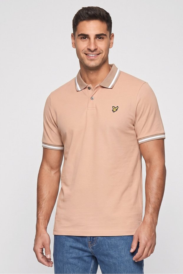 Men Regular Fit Embroidered Logo Short Sleeve Polo Shirt, Tan