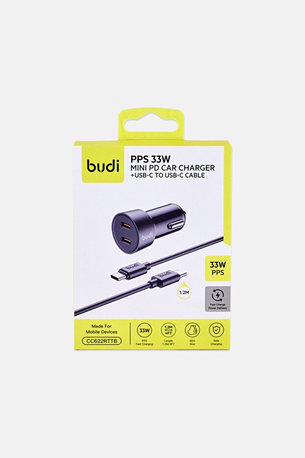 33W USB Cable Mini Pd Car Charger, Black