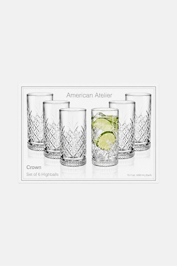 6 Pcs Crown Highball Drinking Glass, Transparent