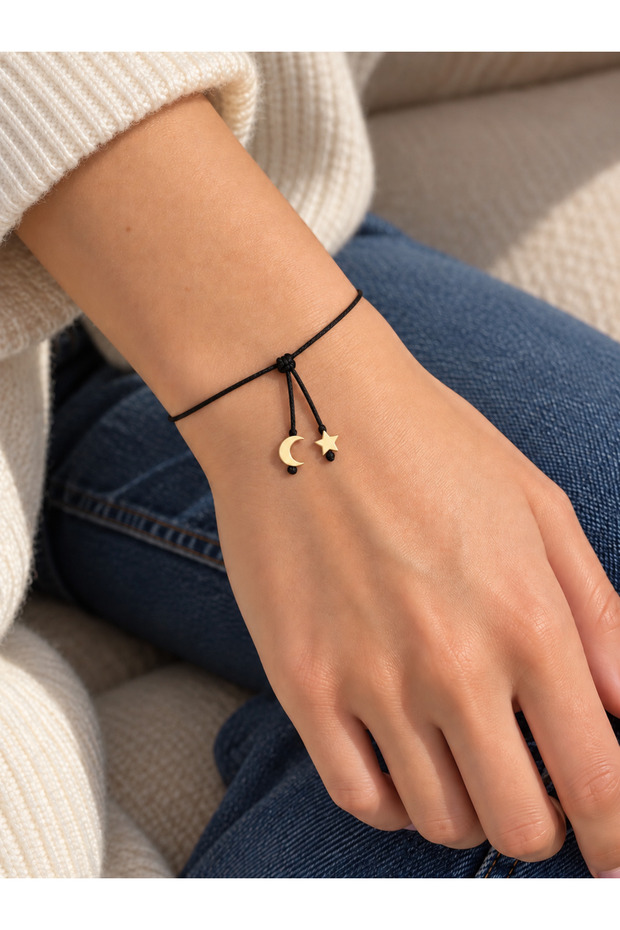Adjustable Bracelet with Moon and Star Charm Detail