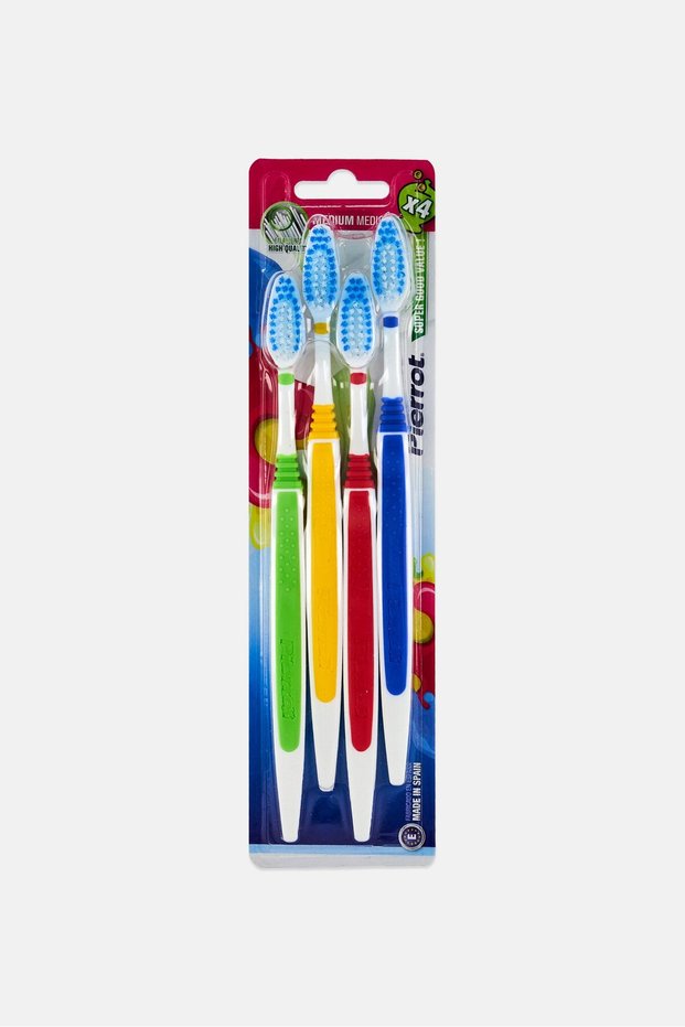4 Pieces Super Gold Value Tooth Brush, Multicolor