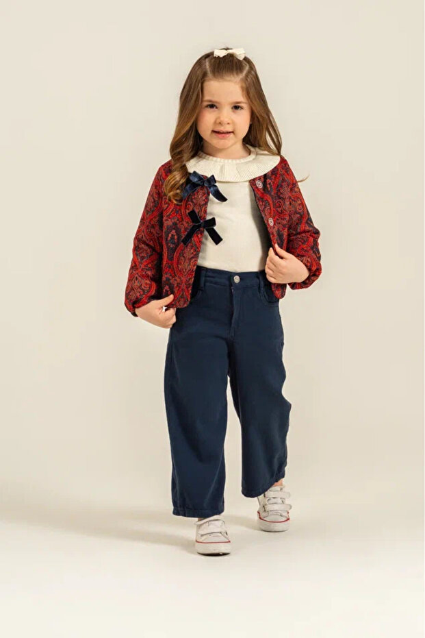 Girl's Patterned Jacket and Trousers Triple Combination Set