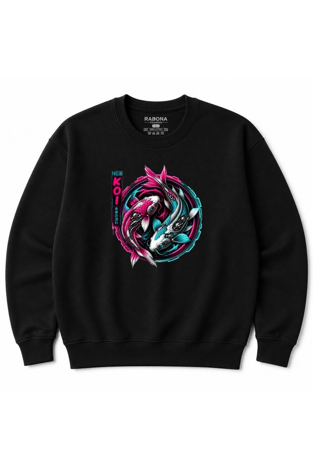 Neo Koi Cyberpunk Japanese Neon Yin Yang Graphic Sweatshirt