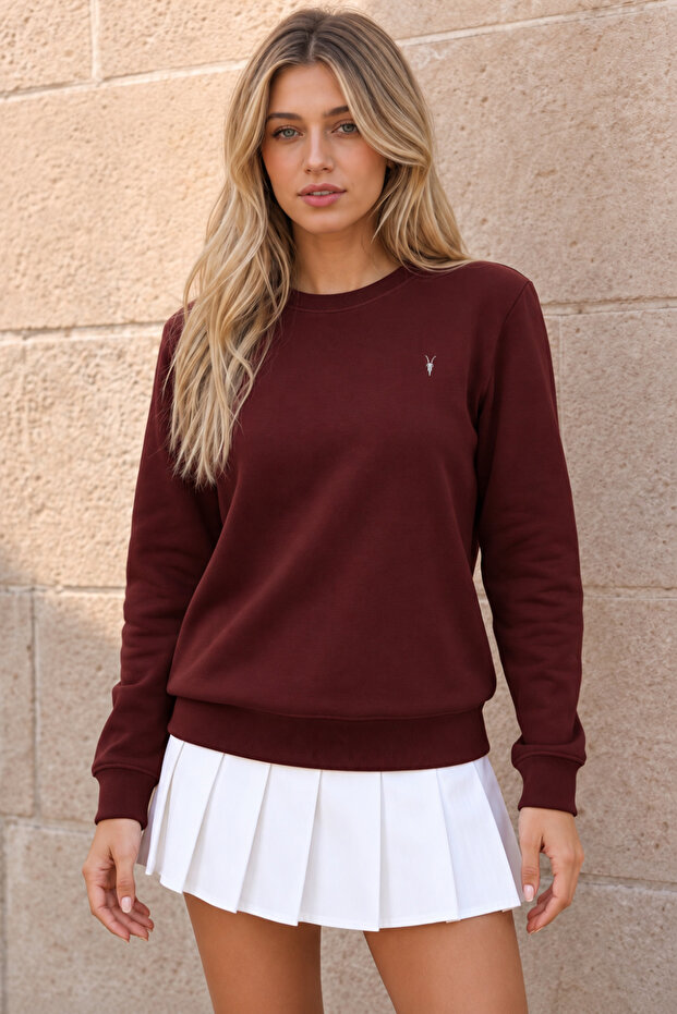 Women's Crew Neck Seasonal Burgundy Sweatshirt
