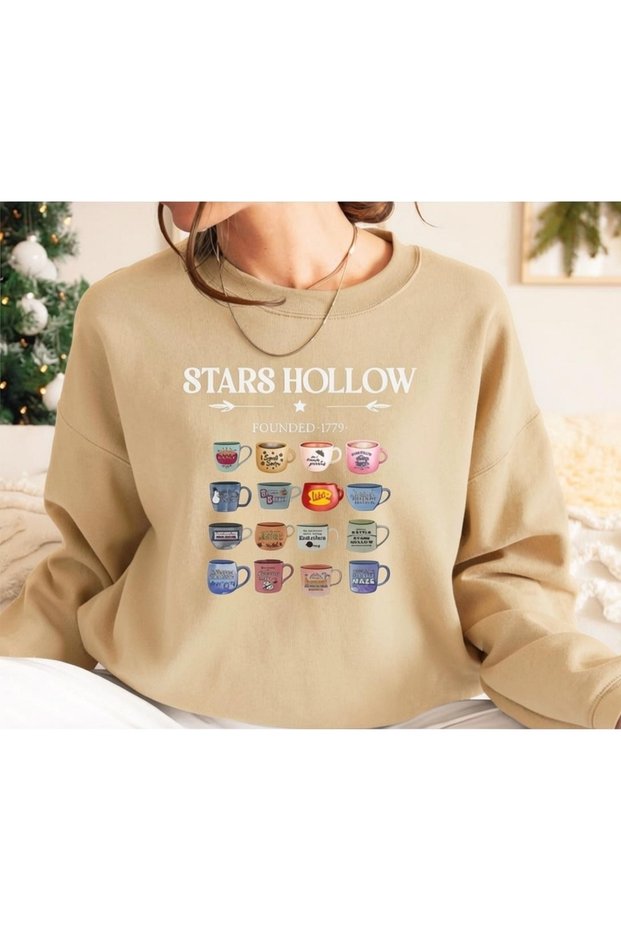 Gilmore Girls Lukes Stars Hollow Printed Cotton 3 Yarn Threaded Crew Neck Oversize Sweatshirt