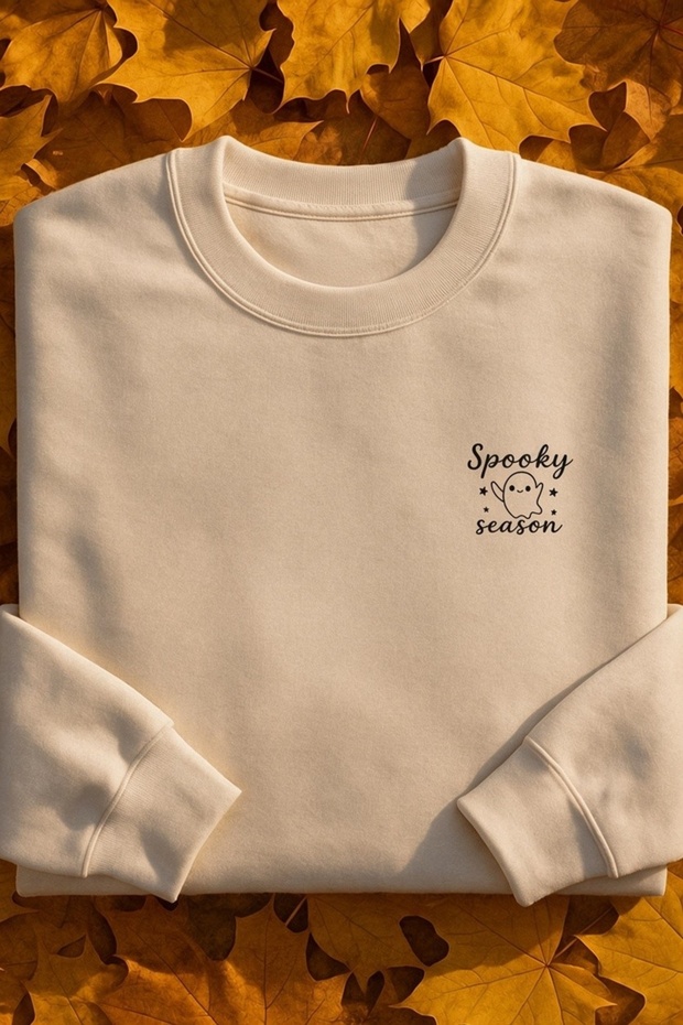 Halloween Spooky Printed Cotton 3 Thread Threaded Crew Neck Oversize Sweatshirt