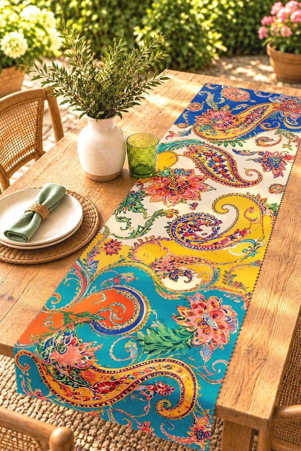Colorful Ikat Patterned Runner / Tablecloth / Placemat