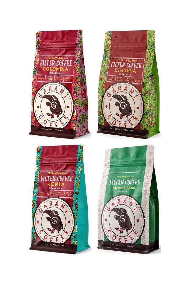 Light to Live Filter Coffee Set 4X250 g Total 1000 g Ground Medium Roast French Press