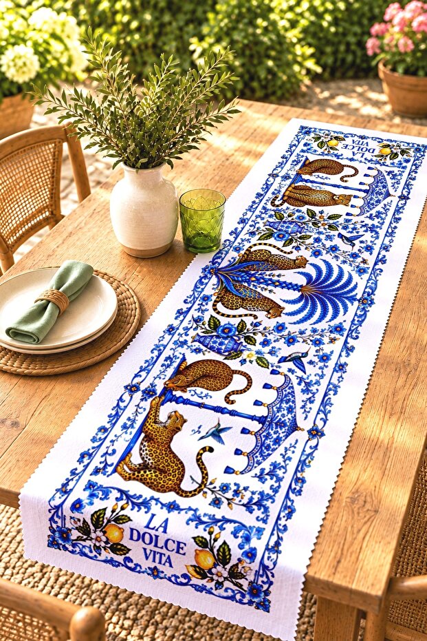 Palm Leaf Leopard Patterned Runner / Tablecloth / Placemat