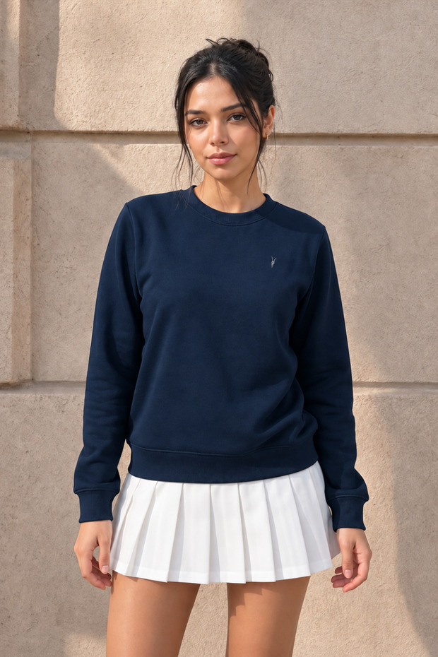 Women's Long Sleeve Comfort Navy Blue Loose Sweatshirt