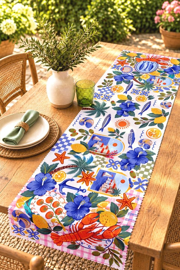 Seafood Patterned Runner / Tablecloth / Placemat