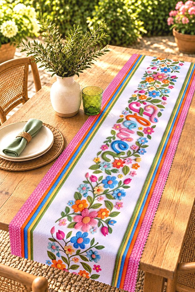 Vibrant Colorful Flowers Patterned Runner/Tablecloth/Placemat