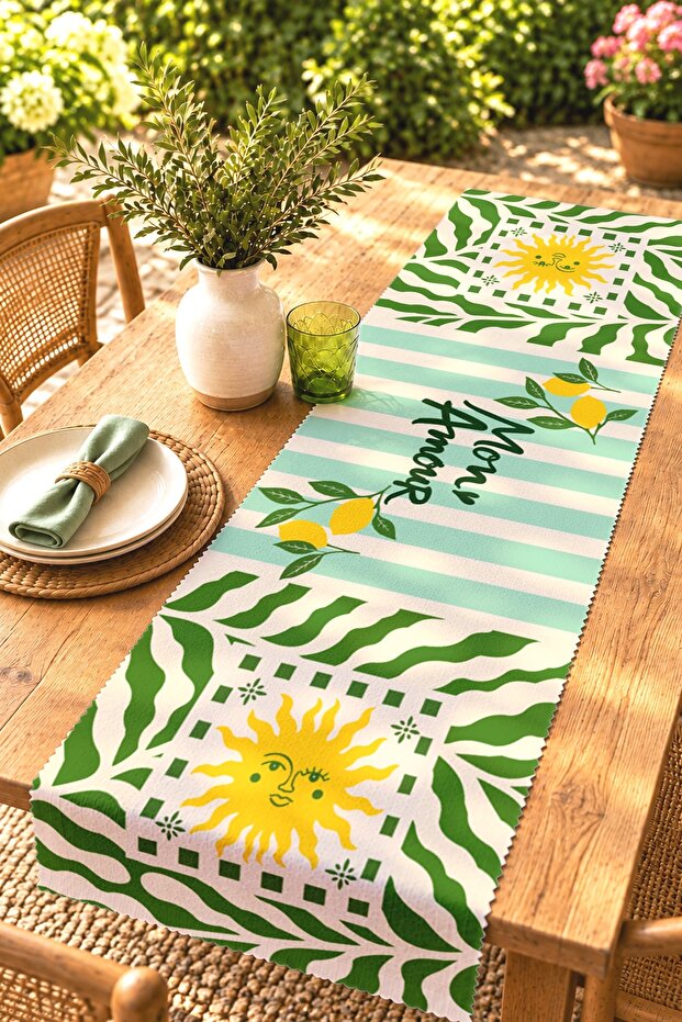 Green Mon Amor Patterned Runner / Tablecloth / Placemat