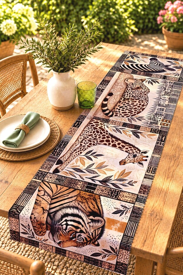 Drawing African Animals Patterned Runner/Tablecloth/Placemat