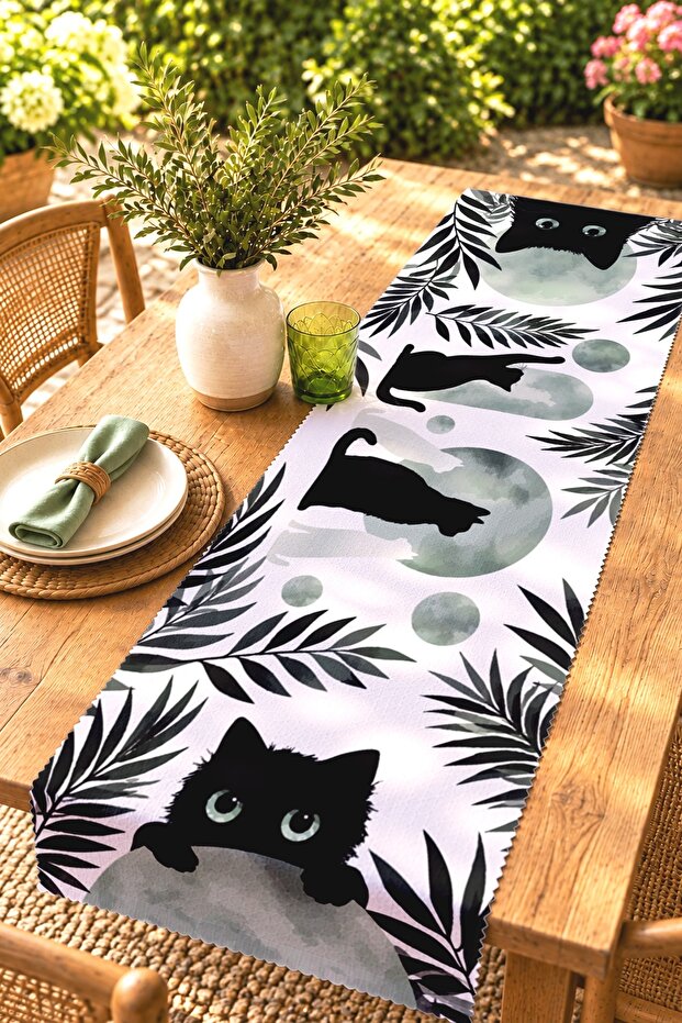 Cat Patterned Runner with Flower Pot / Tablecloth / Placemat