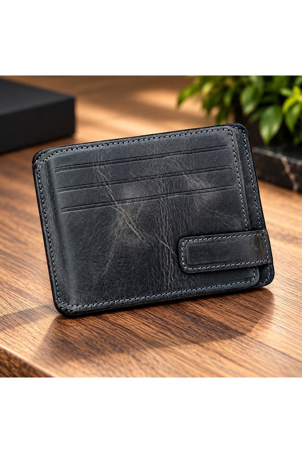 Genuine Leather Wallet – Slim Design, Card Compartments, Magnetic Closure, Id Compartment, Gray Wallet