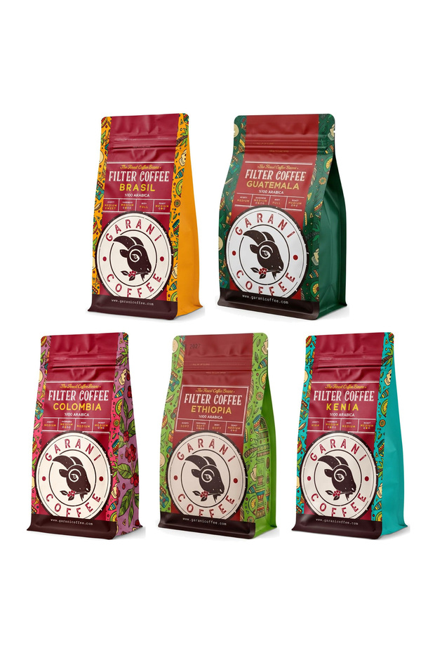 Five Countries Selection Filter Coffee Set 5X250 g Total 1250 g Ground Medium Roast 100% Arabica