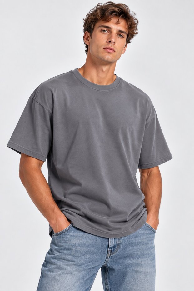 Men's Oversize T-Shirt T-Shirt Casual Fit White Smoked Gray Khaki Red Black Stone