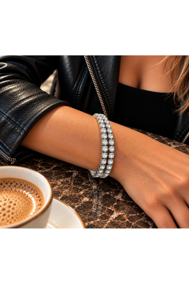 Gold Color Zircon Large Stone Waterway Rubberized Multi-Women's Evening Dress Bracelet