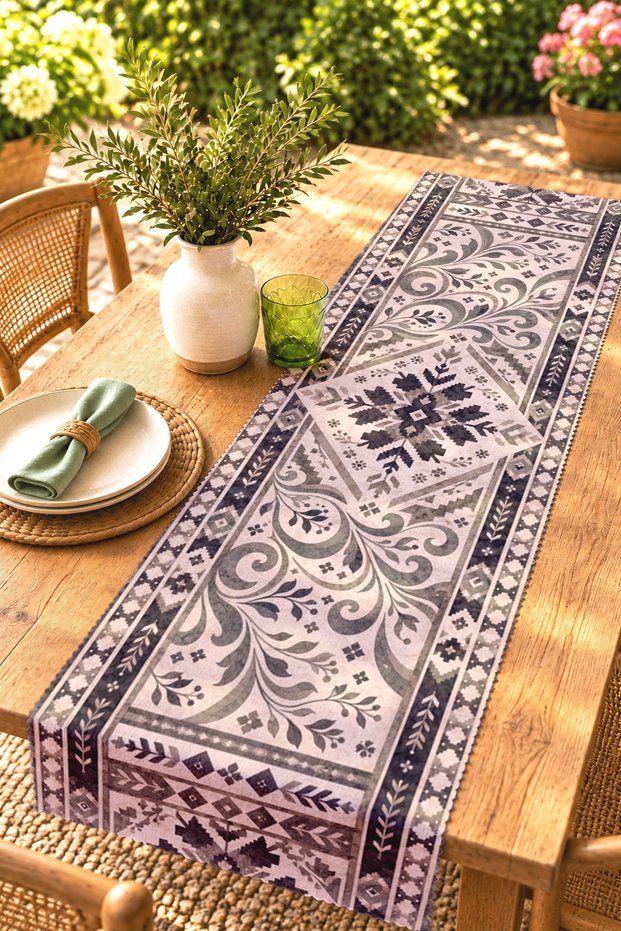 Ethnic Theme Embroidered Dog Pattern Runner/Tablecloth/Placemat