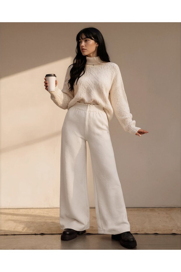 Women's Navy Blue High Waist Wide Leg Trousers