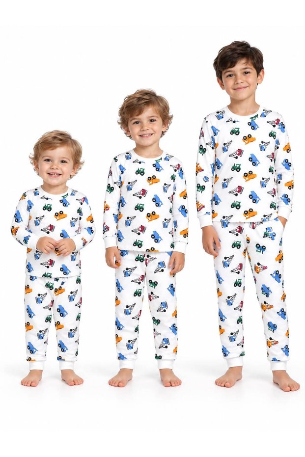 Boy's Mankin Patterned and Printed Long Sleeve Pajama Set 5-8 Years Old