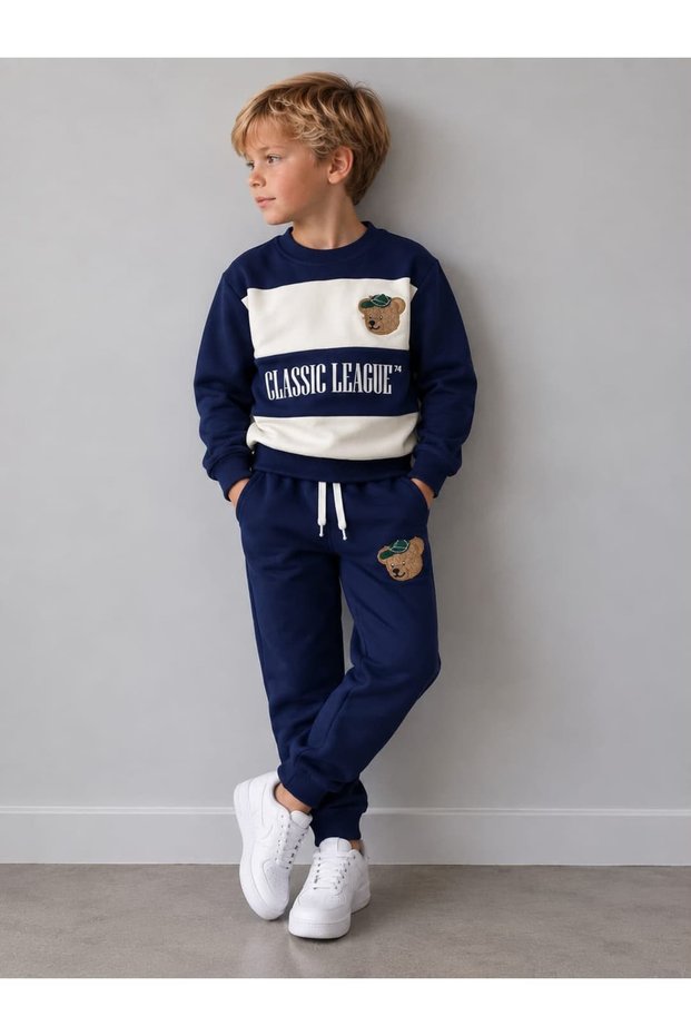 Boys' 2-Thread Sweatshirt with Bear Detail, Sweatpants, Top and Bottom Set, Ages 3-10