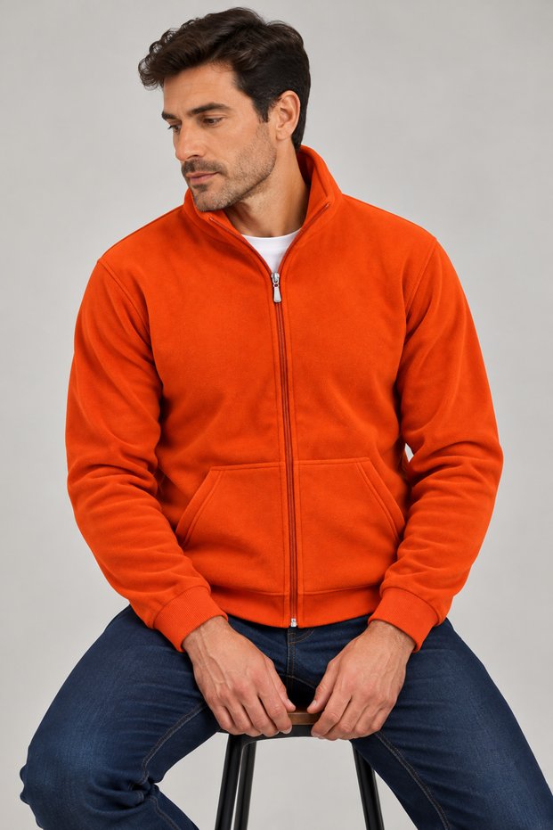 Unisex 270 Gr Cotton Fleece Zippered Stand Collar Kangaroo Pocket Winter Fleece