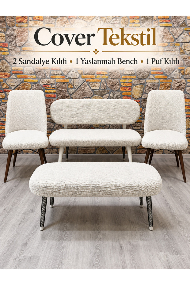 Puff bench set cover jacquard fabric 2 chairs 1 Bench 1 puff