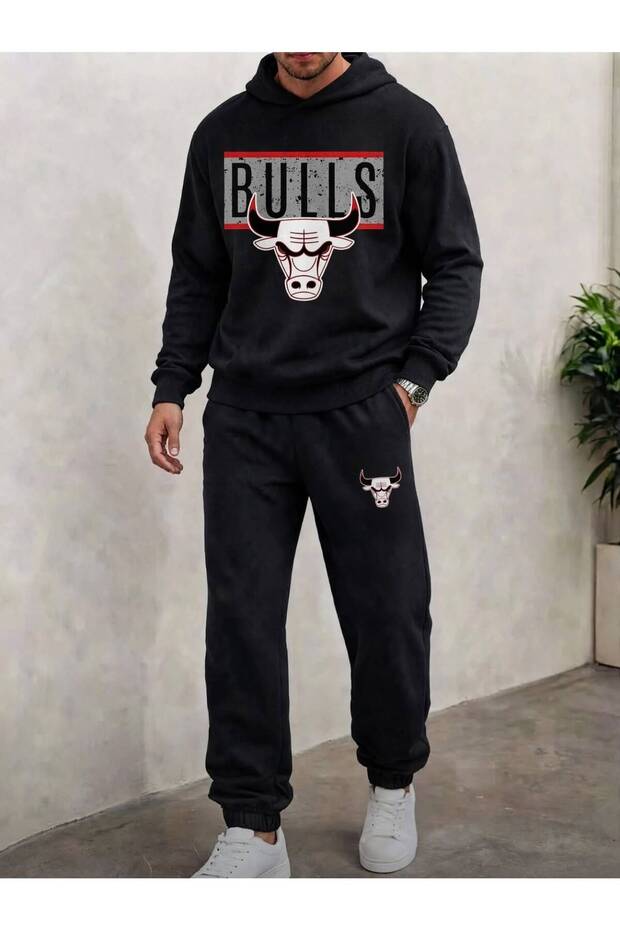 Men's Ox Bulls Printed Top and Bottom Hooded Tracksuit Set