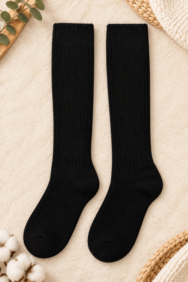 2 Pairs of Seamless Toeless Women's Thick Winter Lambswool Wool Knee High Socks