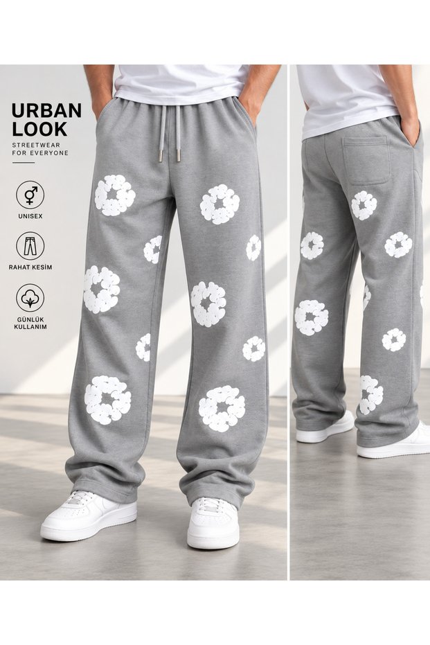 Unisex Floral Printed Oversize Loose Fit Jogger Sweatpants