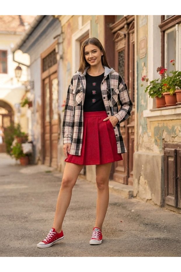 Hooded Black-White Plaid Patterned Lumberjack Shirt / Oversized Jacket Shirt