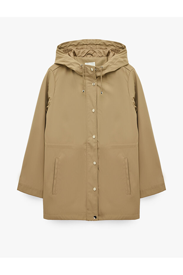 Hooded Raincoat Regular Fit Zippered Long Sleeve with Pockets