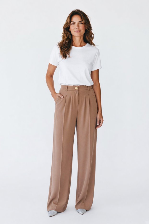 High Waist Elastic Wide Leg Palazzo Woven Women's Trousers