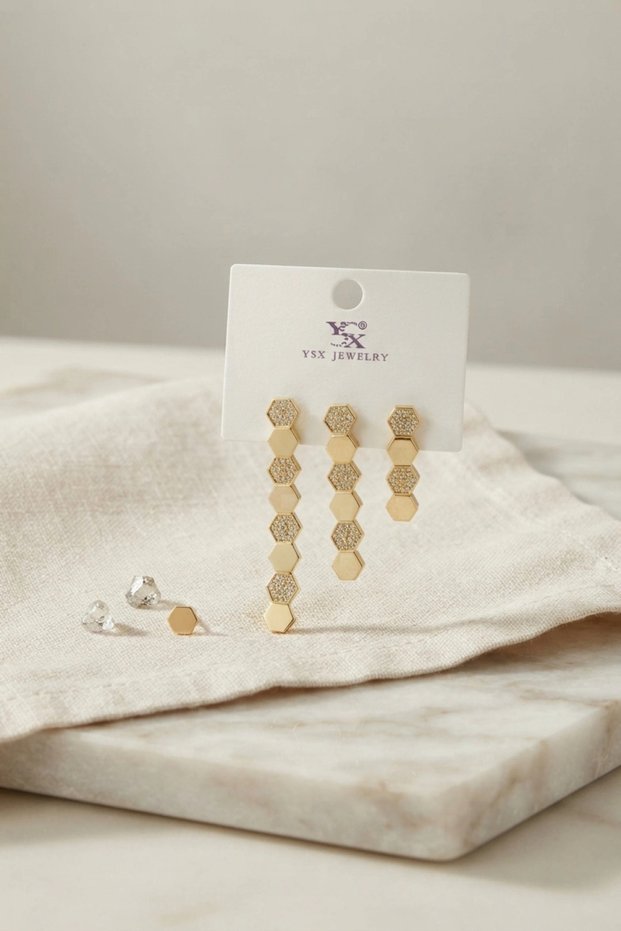 Brass Gold Color Honeycomb Model Women's Earring Set Tj-Bkp12187
