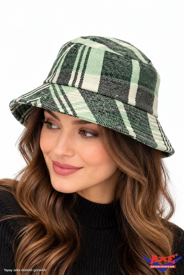 Plaid Pattern Cashmere Bucket Hat Basic Bucket Fisherman Hat Daily Stylish Hat Autumn Winter