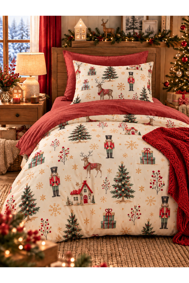 Single Duvet Cover Set with Elastic Sheets Lead Soldier Red