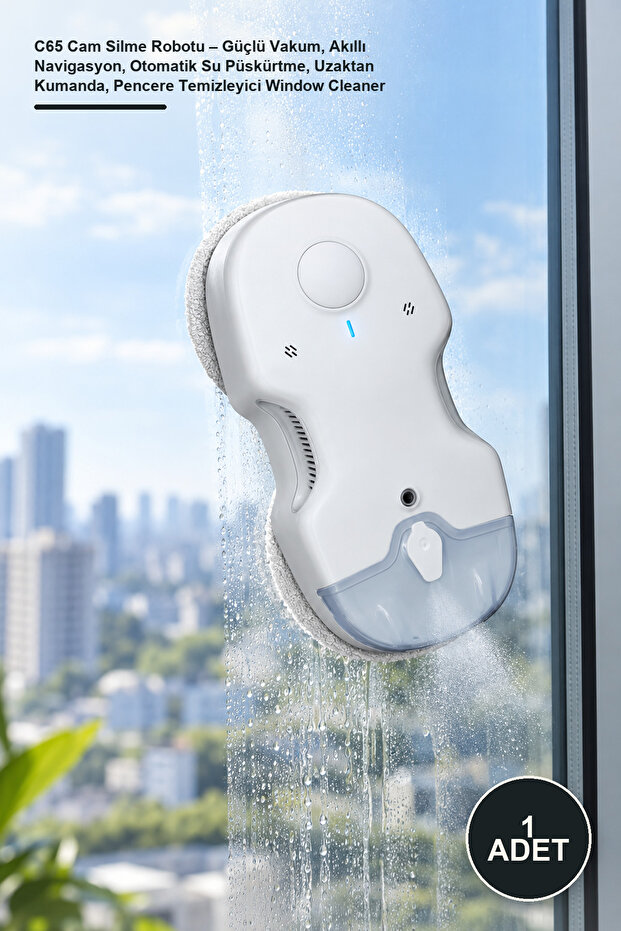 1 Piece C65 Glass Cleaning Robot – Powerful Vacuum, Smart Navigation, Automatic Water Spray, Remote Control, Window Cleaner