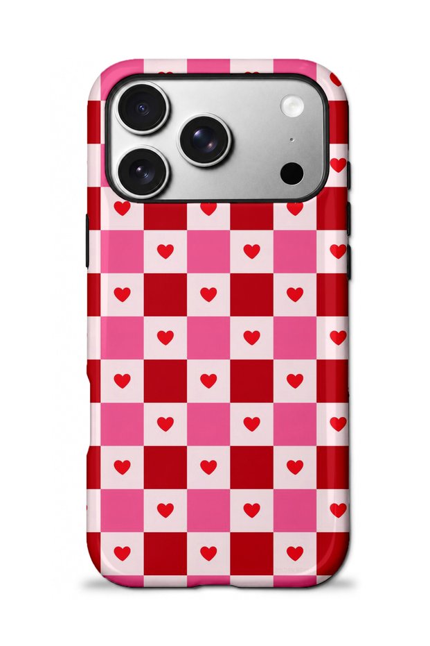 Compatible with iPhone 17 Pro Max - Plaid Heart Design, Double Layer Cover, Glossy Surface Protective Case