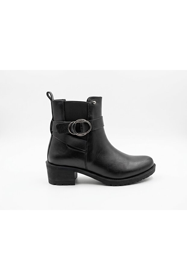 Women's Black Classic Casual Leather Look Heeled Boots